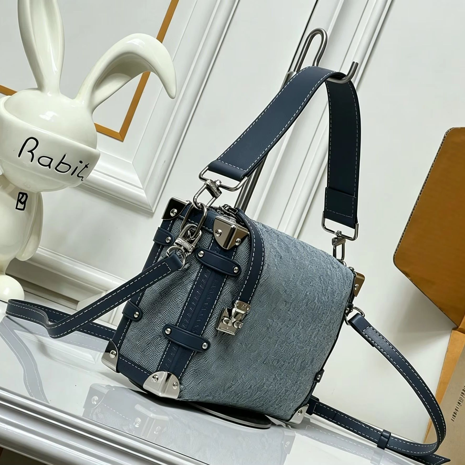 Luxury Bags Denim - Синяя мини-сумка-клатч из жаккардового денима, роскошная