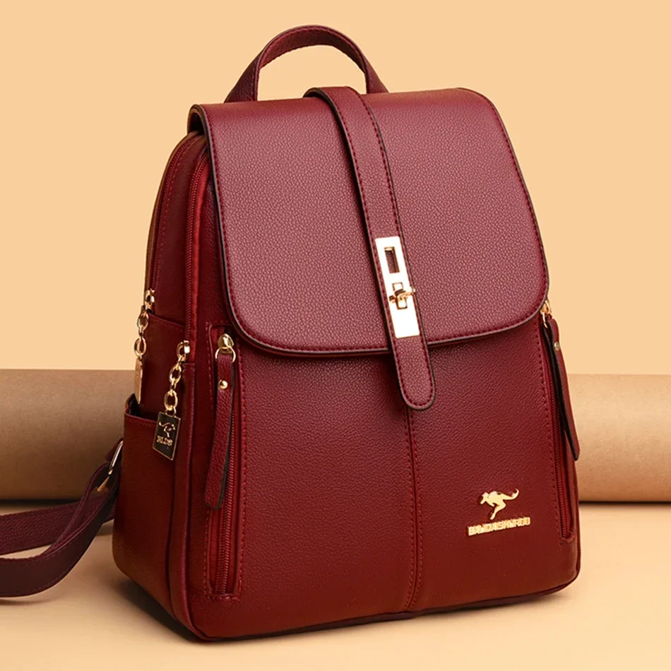 Luxury Bags Vintage - Женский кожаный рюкзак большой емкости, винтажная